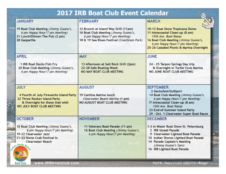 Calendar IRB Boat Club